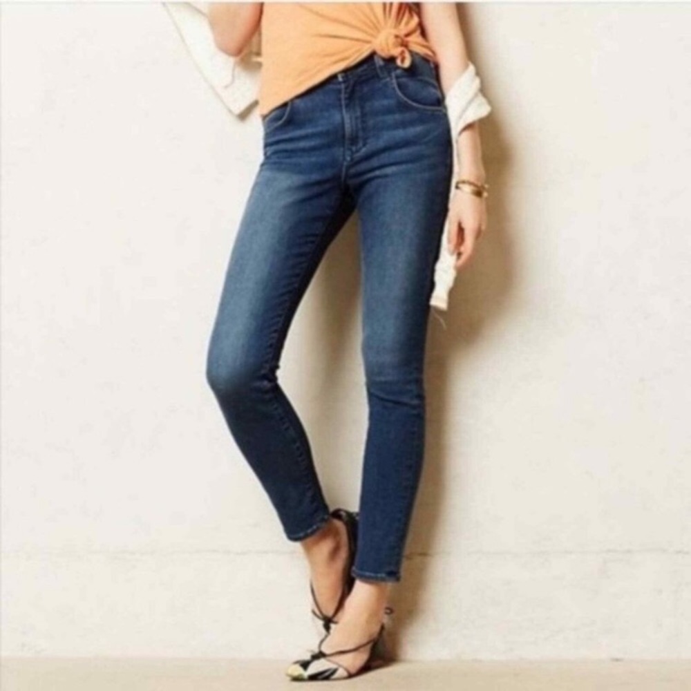 Pilcro and the Letterpress High Rise Superscript Skinny Jeans, Size 26, Blue